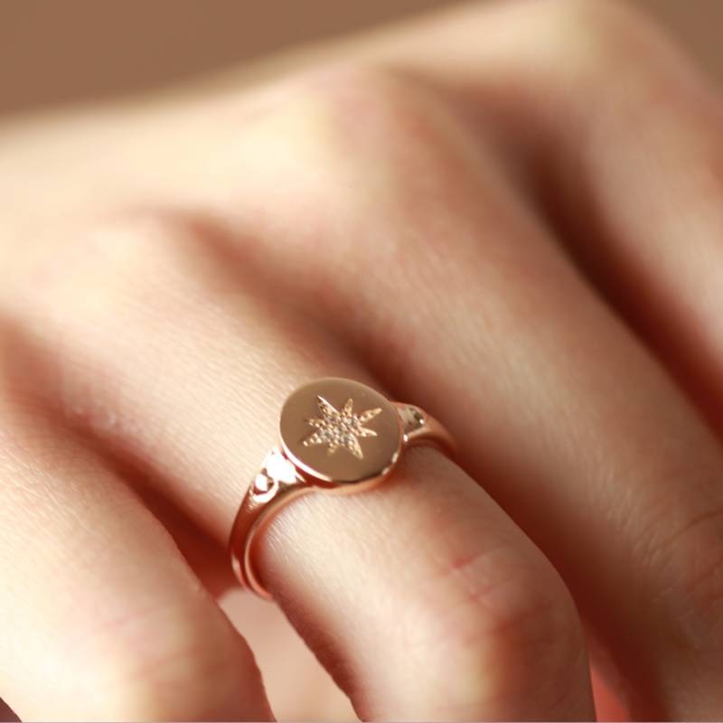 Kutup Yıldızı Zirkon Taşlı Rose Gold Kaplama Ayarlanabilir Gümüş Eklem Yüzüğü