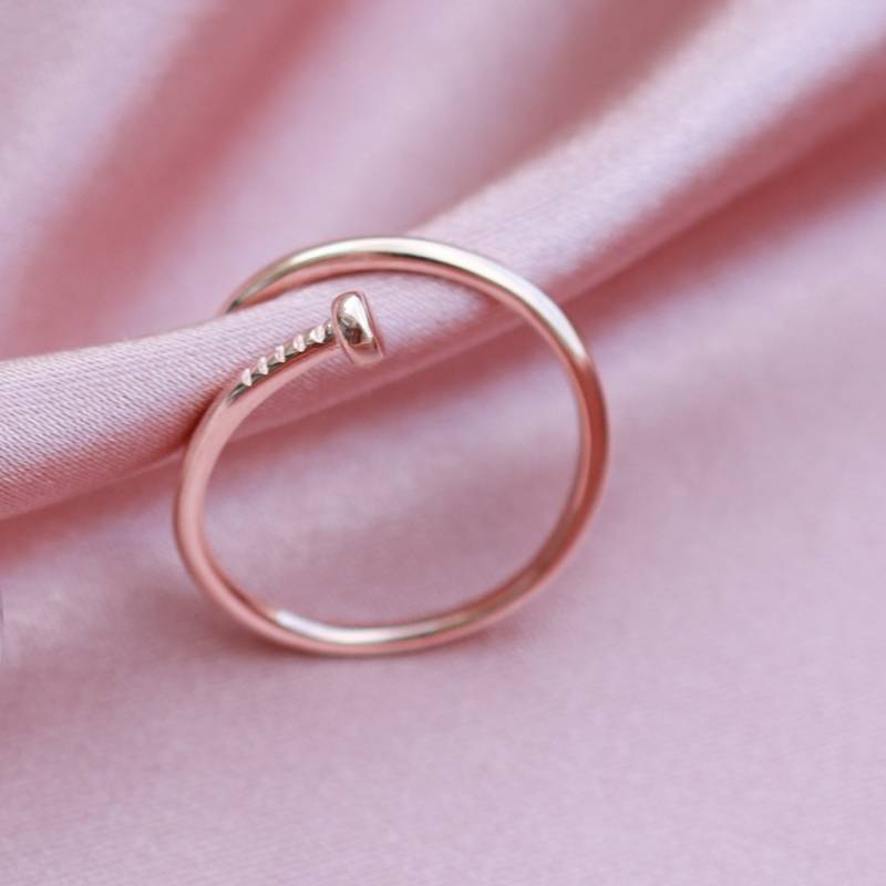 Çivi Model Rose Gold Kaplama Gümüş Ayarlanabilir Gümüş Eklem Yüzüğü