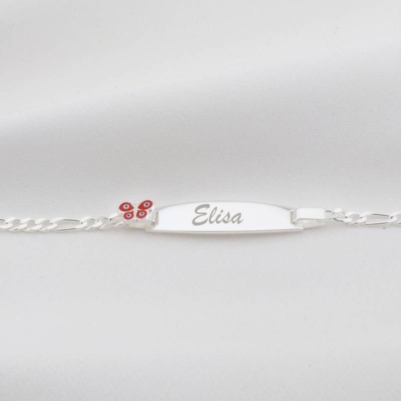 Kelebek Motifli Figaro Zincirli İsim Yazılabilir Plaka Çocuk Gümüş Bileklik
