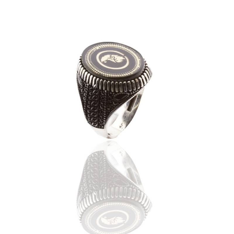 Kartal Figürlü Onix Taş 925 Ayar Gümüş Erkek Yüzüğü